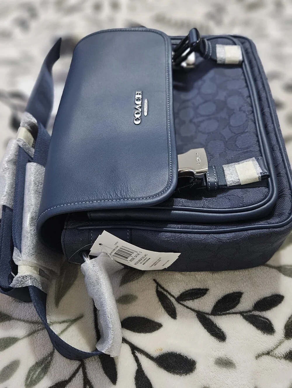 Coach Racer Messenger Bag Signature Jacquard Denim Dark Blue NWT CW177